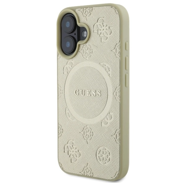 Etui Guess Saffiano Peony Classic Logo MagSafe na iPhone 16 - złote