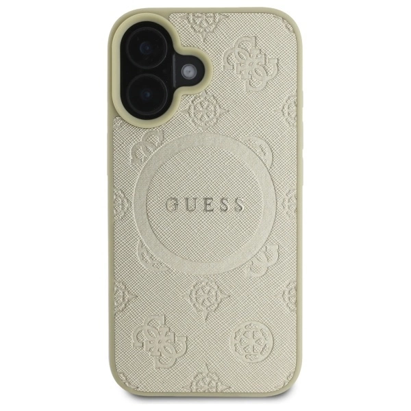 Etui Guess Saffiano Peony Classic Logo MagSafe na iPhone 16 - złote