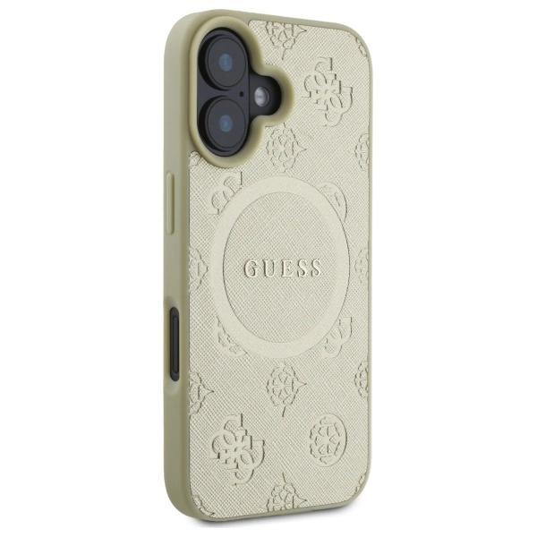 Etui Guess Saffiano Peony Classic Logo MagSafe na iPhone 16 - złote