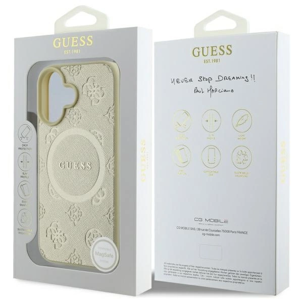 Etui Guess Saffiano Peony Classic Logo MagSafe na iPhone 16 - złote