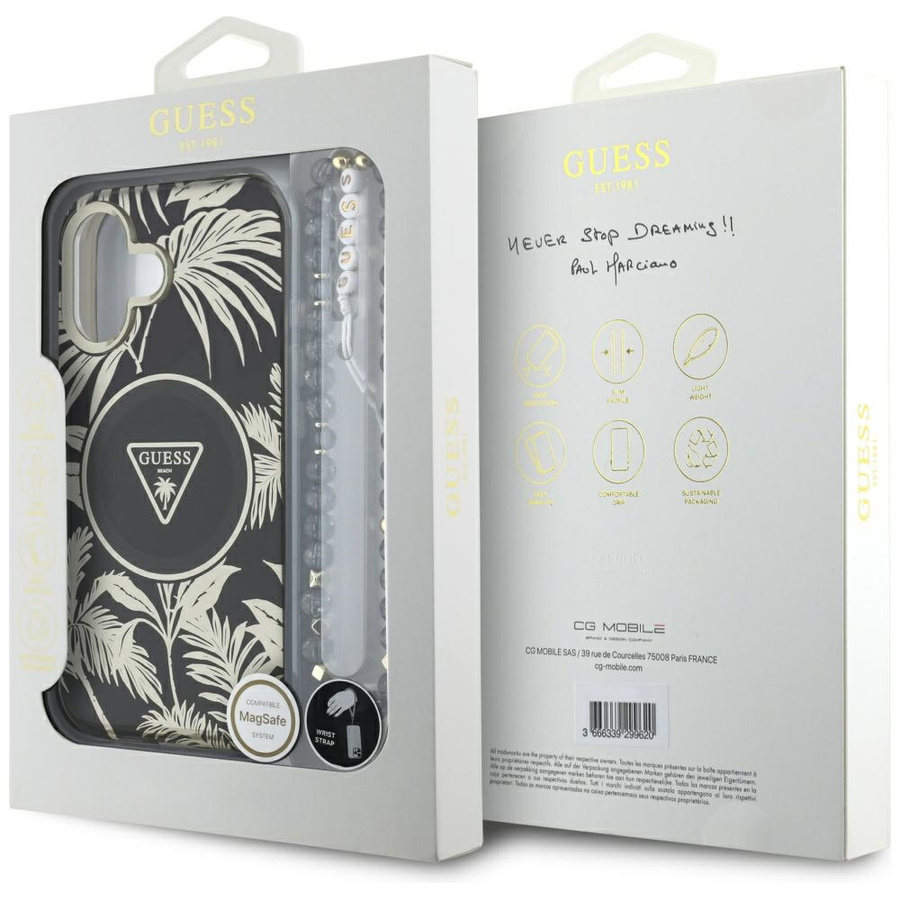 Etui Guess Palm Trees Triangle Pearl     Strap MagSafe do iPhone 16 czarny