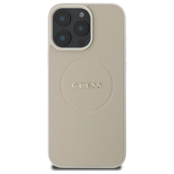 Etui Guess Grained Gold Ring MagSafe na iPhone 16 Pro Max - beżowe