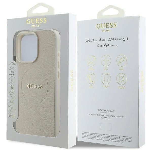 Etui Guess Grained Gold Ring MagSafe na iPhone 16 Pro Max - beżowe