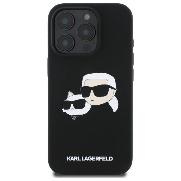 Etui Karl Lagerfeld Silicone nauble Heads Print MagSafe na iPhone 16 Pro - czarne