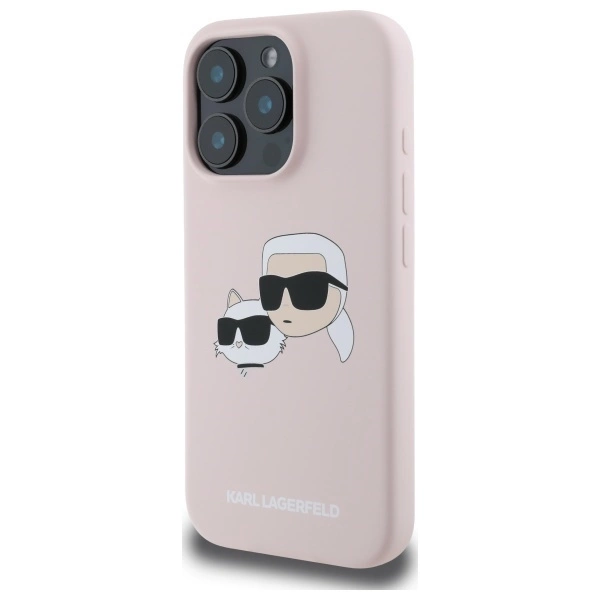 Etui Karl Lagerfeld Silicone nauble Heads Print MagSafe na iPhone 16 Pro - różowe