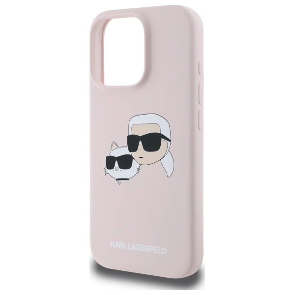 Etui Karl Lagerfeld Silicone nauble Heads Print MagSafe na iPhone 16 Pro - różowe