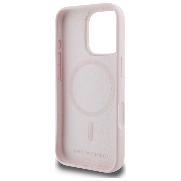 Etui Karl Lagerfeld Silicone nauble Heads Print MagSafe na iPhone 16 Pro - różowe