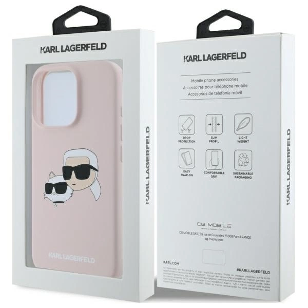 Etui Karl Lagerfeld Silicone nauble Heads Print MagSafe na iPhone 16 Pro - różowe
