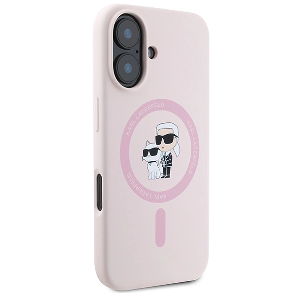 Etui Karl Lagerfeld Silicone Karl&Choupette Heads Ring MagSafe na iPhone 16 Plus - różowe