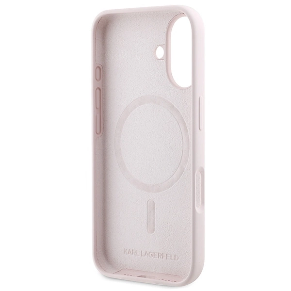 Etui Karl Lagerfeld Silicone Karl&Choupette Heads Ring MagSafe na iPhone 16 Plus - różowe