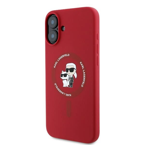 Etui Karl Lagerfeld Silicone Karl&Choupette Heads Ring MagSafe na iPhone 16 Plus - czerwone