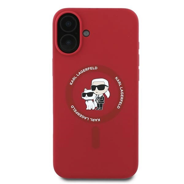 Etui Karl Lagerfeld Silicone Karl&Choupette Heads Ring MagSafe na iPhone 16 Plus - czerwone