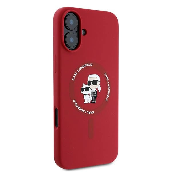 Etui Karl Lagerfeld Silicone Karl&Choupette Heads Ring MagSafe na iPhone 16 Plus - czerwone