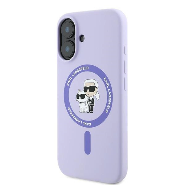 Etui Karl Lagerfeld Silicone Karl&Choupette Heads Ring MagSafe na iPhone 16 Plus - fioletowe