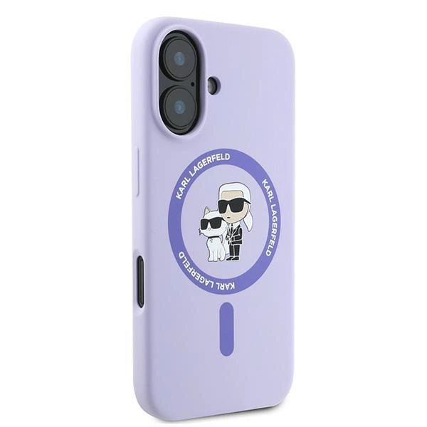 Etui Karl Lagerfeld Silicone Karl&Choupette Heads Ring MagSafe na iPhone 16 Plus - fioletowe