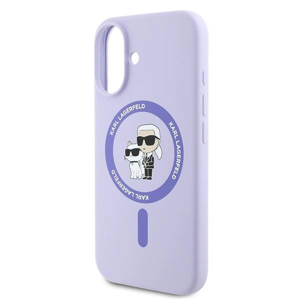 Etui Karl Lagerfeld Silicone Karl&Choupette Heads Ring MagSafe na iPhone 16 Plus - fioletowe