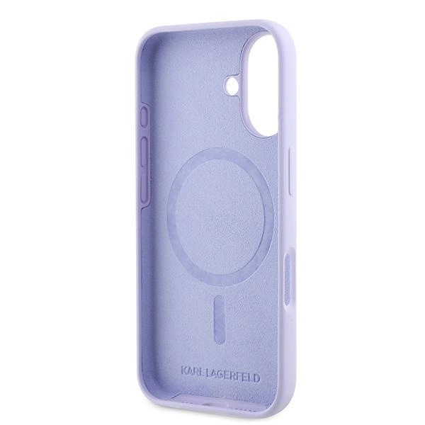 Etui Karl Lagerfeld Silicone Karl&Choupette Heads Ring MagSafe na iPhone 16 Plus - fioletowe