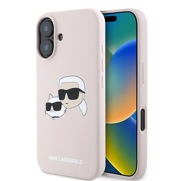 Etui Karl Lagerfeld Silicone nauble Heads Print MagSafe na iPhone 16 Plus - różowe