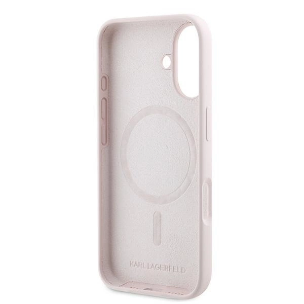 Etui Karl Lagerfeld Silicone nauble Heads Print MagSafe na iPhone 16 Plus - różowe