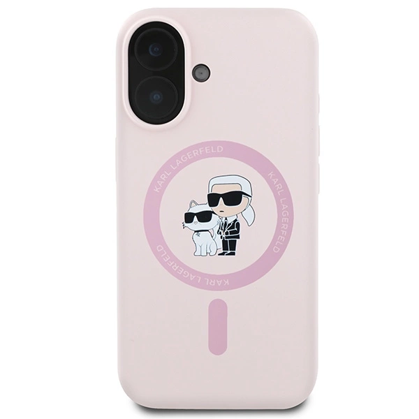 Etui Karl Lagerfeld Silicone Karl&Choupette Heads Ring MagSafe na iPhone 16 - różowe