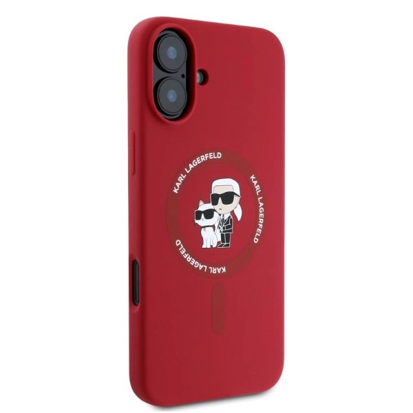 Etui Karl Lagerfeld Silicone Karl&Choupette Heads Ring MagSafe na iPhone 16 - czerwone