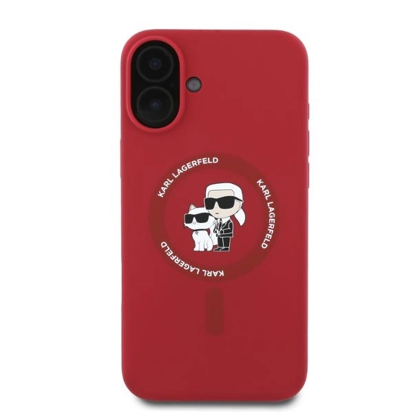 Etui Karl Lagerfeld Silicone Karl&Choupette Heads Ring MagSafe na iPhone 16 - czerwone