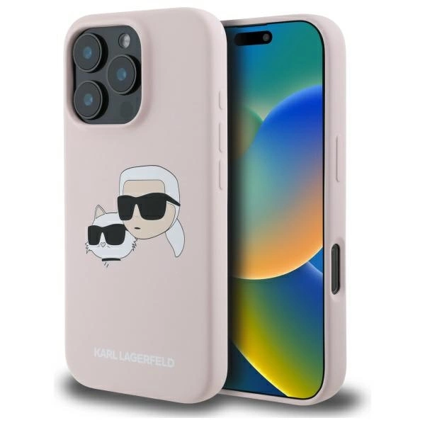 Etui Karl Lagerfeld Silicone nauble Heads Print MagSafe na iPhone 16 Pro Max - różowe