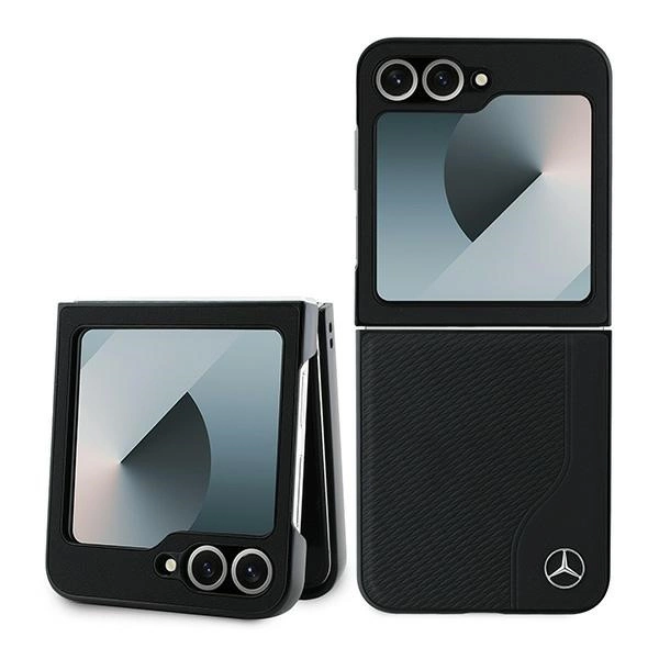 Etui Mercedes Leather Wood Imitation MagSafe na Samsung Galaxy Z Flip 6 - czarne