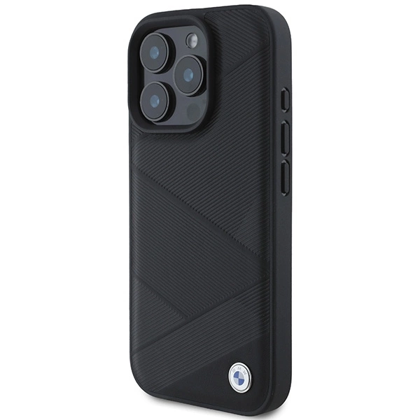 Etui BMW Signature Leather Crossing Lines Pattern na iPhone 16 Pro - czarne