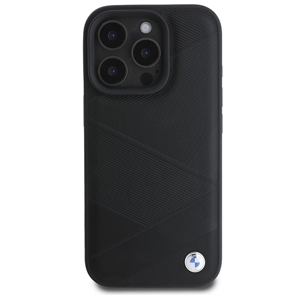 Etui BMW Signature Leather Crossing Lines Pattern na iPhone 16 Pro - czarne
