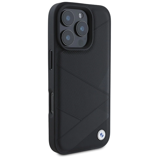 Etui BMW Signature Leather Crossing Lines Pattern na iPhone 16 Pro - czarne