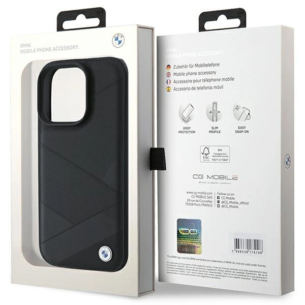 Etui BMW Signature Leather Crossing Lines Pattern na iPhone 16 Pro - czarne