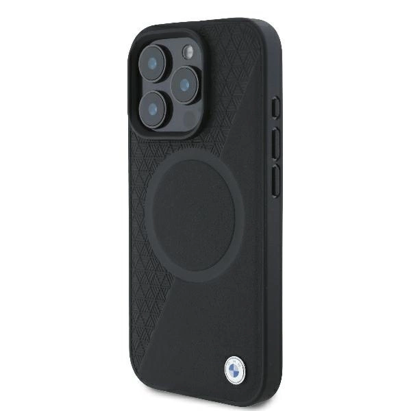Etui BMW Signature Leather Half Textured & Circle MagSafe na iPhone 16 Pro - czarne