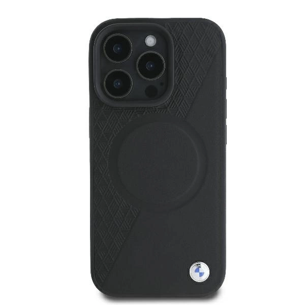 Etui BMW Signature Leather Half Textured & Circle MagSafe na iPhone 16 Pro - czarne
