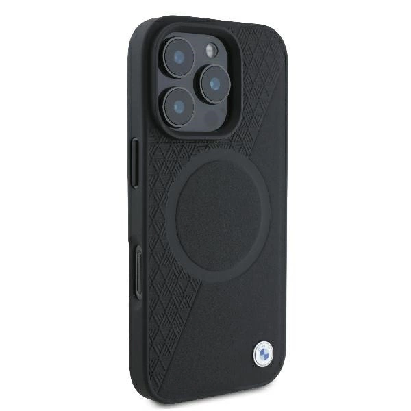 Etui BMW Signature Leather Half Textured & Circle MagSafe na iPhone 16 Pro - czarne