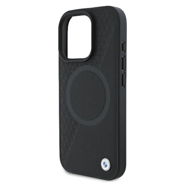 Etui BMW Signature Leather Half Textured & Circle MagSafe na iPhone 16 Pro - czarne