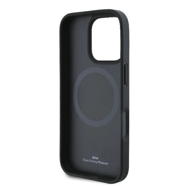 Etui BMW Signature Leather Half Textured & Circle MagSafe na iPhone 16 Pro - czarne