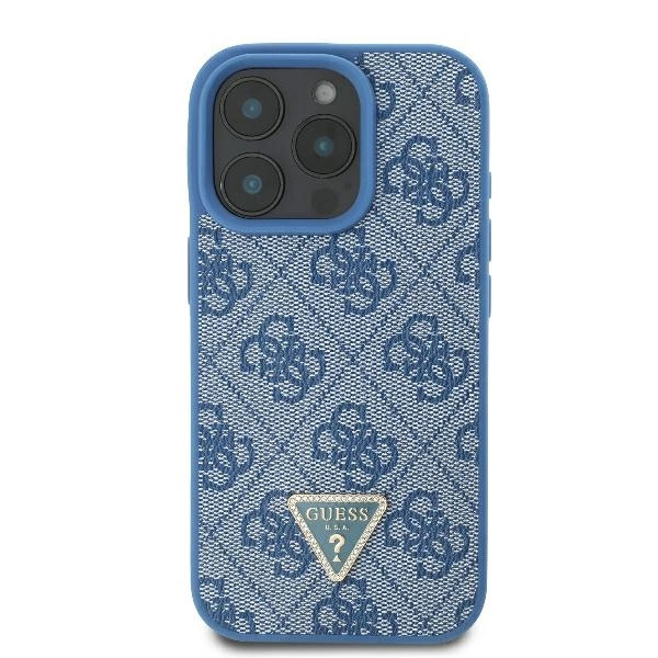 Etui Guess Leather Metal Logo Strass Crossbody na iPhone 16 Pro - niebieskie