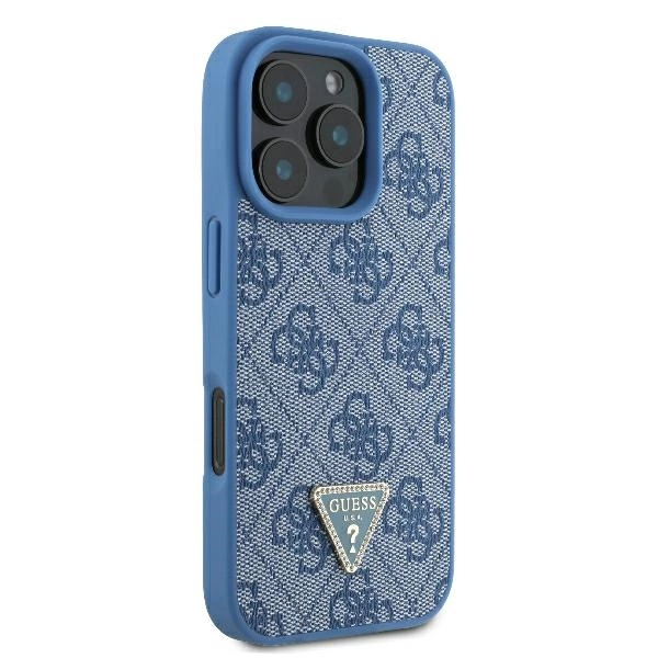 Etui Guess Leather Metal Logo Strass Crossbody na iPhone 16 Pro - niebieskie