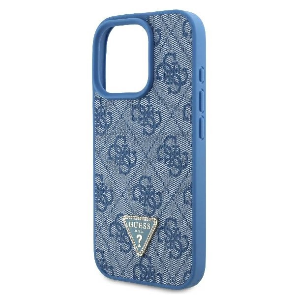Etui Guess Leather Metal Logo Strass Crossbody na iPhone 16 Pro - niebieskie