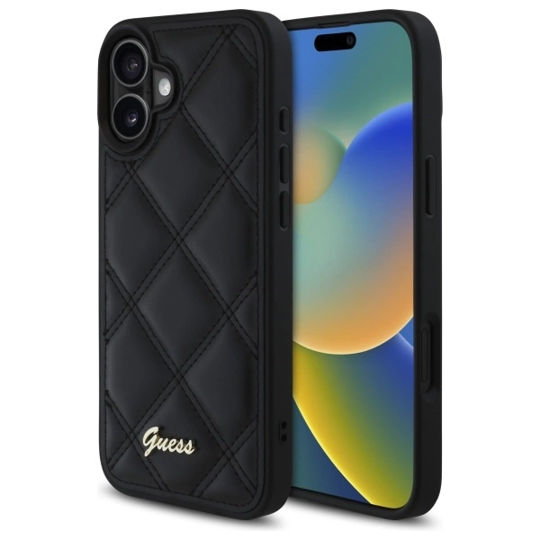 Etui Guess Quilted Metal Logo na iPhone 16 Plus - czarne