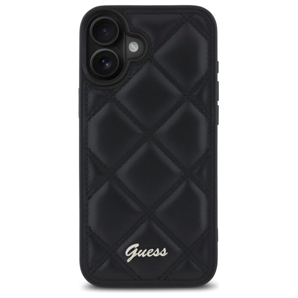 Etui Guess Quilted Metal Logo na iPhone 16 Plus - czarne