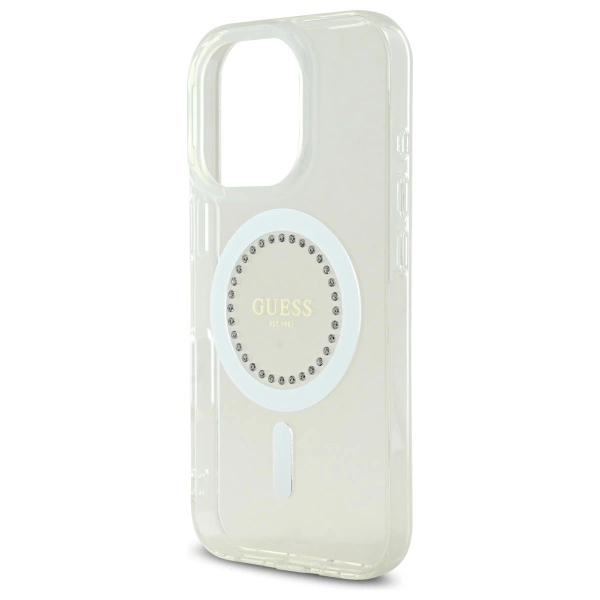 Etui Guess IML Rhinestones MagSafe na iPhone 16 Pro - białe