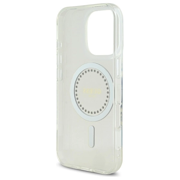 Etui Guess IML Rhinestones MagSafe na iPhone 16 Pro - białe