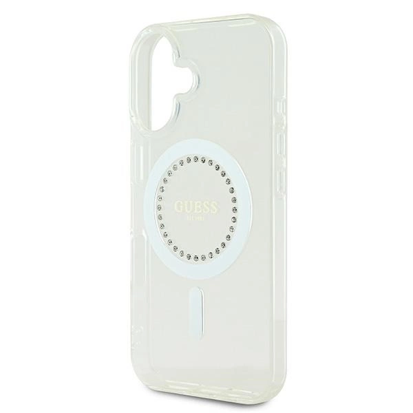 Etui Guess IML Rhinestones MagSafe na iPhone 16 Plus - białe