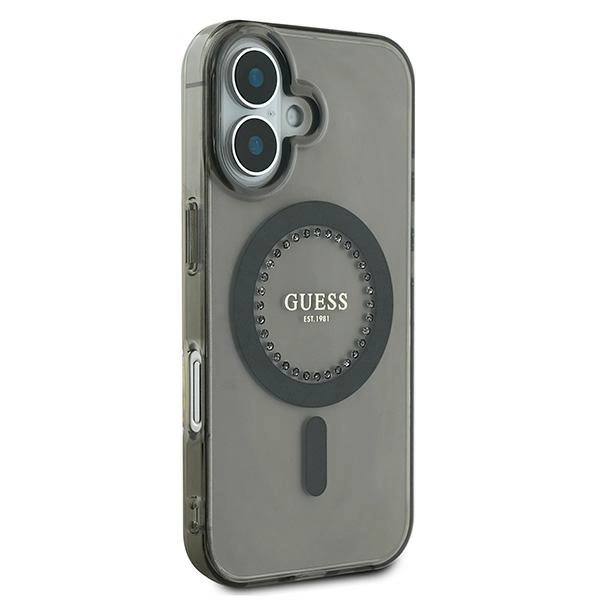 Etui Guess IML Rhinestones MagSafe na iPhone 16 Plus - czarne