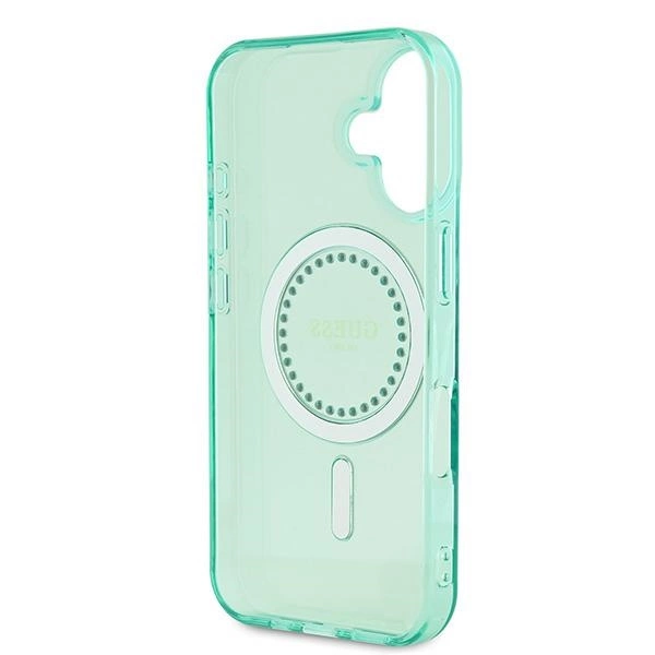 Etui Guess IML Rhinestones MagSafe na iPhone 16 Plus - zielone