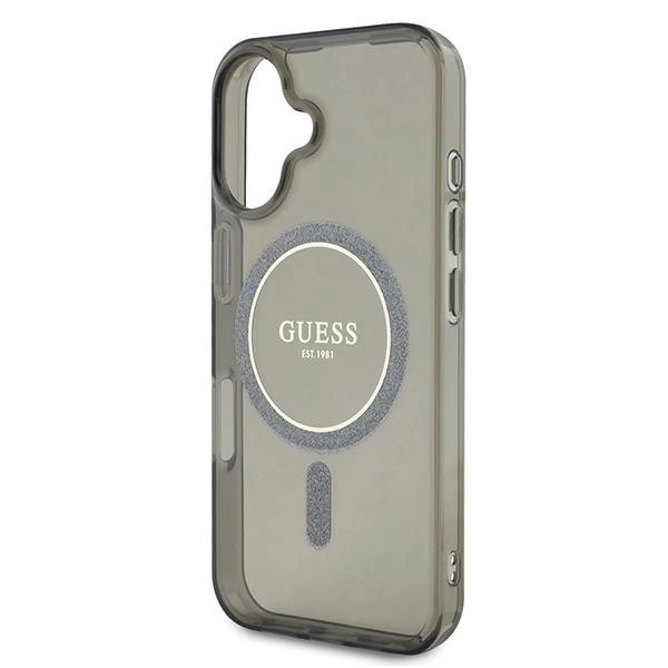 Etui Guess IML Glitter Circle MagSafe na iPhone 16 - czarne