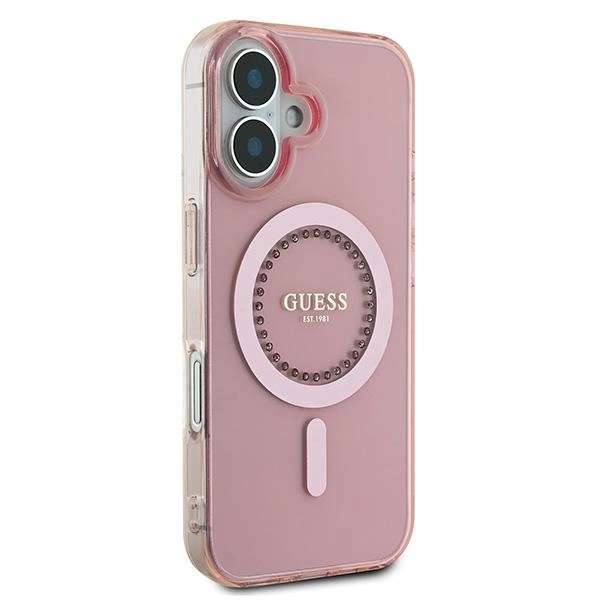 Etui Guess IML Rhinestones MagSafe na iPhone 16 - różowe