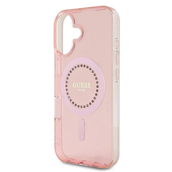 Etui Guess IML Rhinestones MagSafe na iPhone 16 - różowe